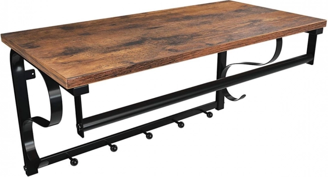 Væghylde i loftstil med knager og stang