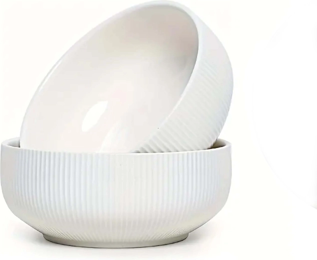 Skål 530 ml af rillet keramik, cremehvid