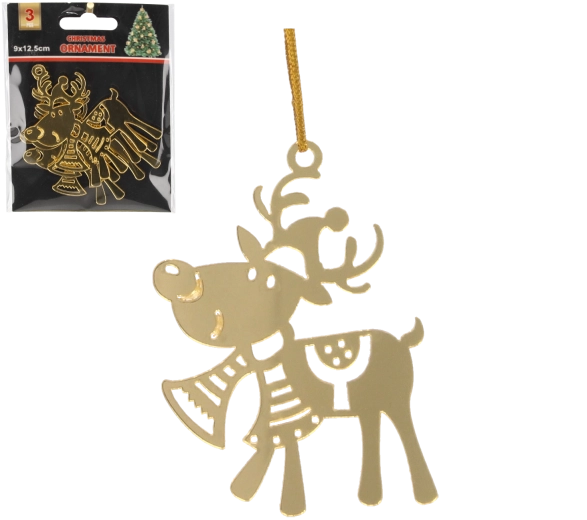 Sæt med julepynt gyldne rensdyr 3 stk