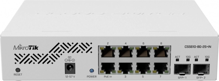 Netværksswitch 8x Gigabit + 2x SFP+ MIKROTIK Cloud Smart Switch CSS610-8G-2S+IN