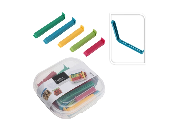 Sæt med plastposerklips 24 stk. i beholder