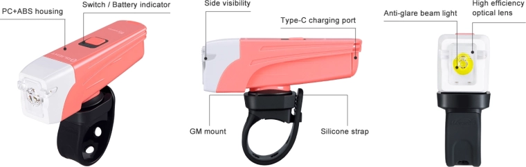 Forlygte til cykel OLIGHT Wyvern pink, 300 lm, USB‑C