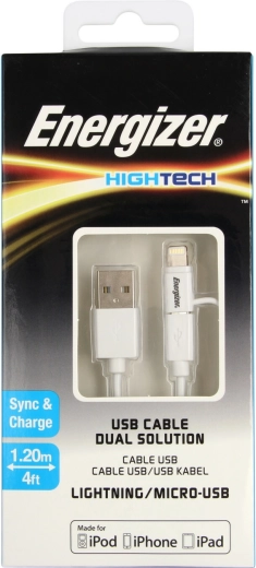 Energizer universalkabel Lightning/Micro USB 2,4 A 1,2 m hvid