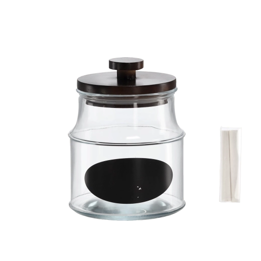 Glas 1,9 l med trælåg, etiket og kridt