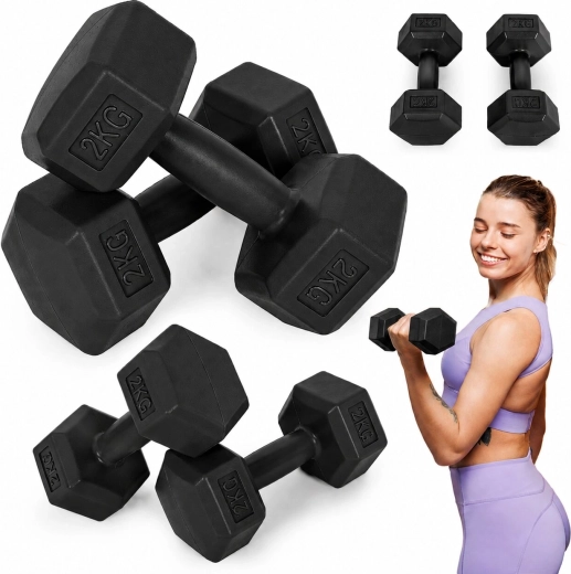MOVEPRO hexagonale håndvægte 2 × 2 kg – sorte