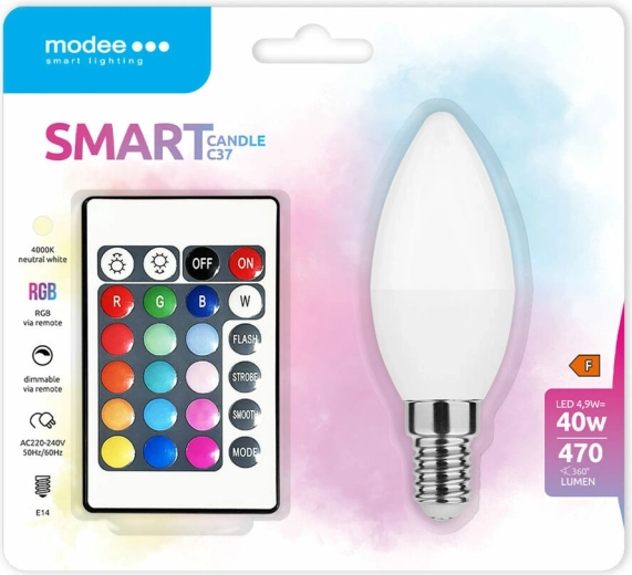 Modee smart LED-pære Candle C35 4,9 W E14 RGB+W 470 lm med fjernbetjening