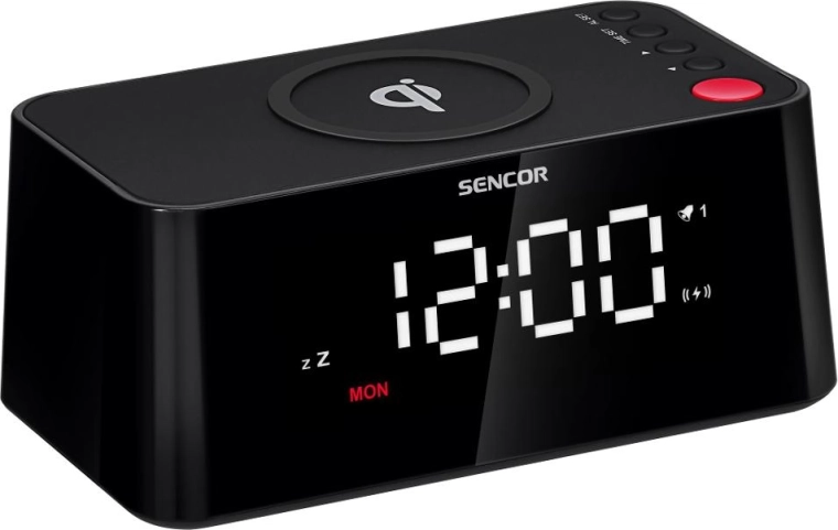 Sencor digitalt vækkeur med trådløs Qi-opladning