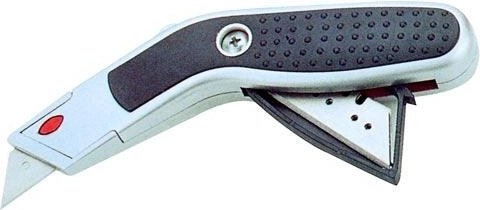 Metaludtrækskniv med trapezblad og magasin til reserveskær