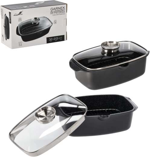 Aluminiumsbradepande 32 × 21,5 × 11 cm med glaslåg