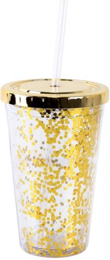 Dobbeltvægget plastikkrus med sugerør TORO konfetti 500 ml