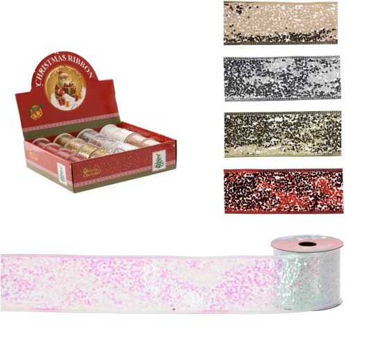 Juledekorativt bånd 6,3 × 270 cm – mix af farver