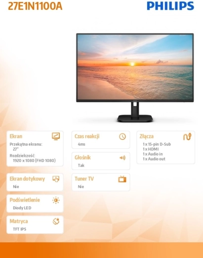 Philips 27-tommers IPS-skærm 100Hz HDMI Højttalere