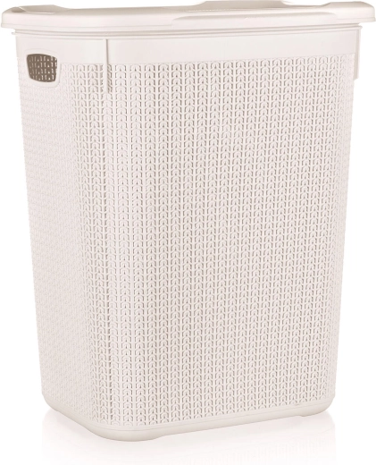 Vasketøjskurv i rattanlook 50 l, cremefarvet