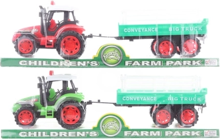 Plasttraktor med svinghjul og trailer 32 cm