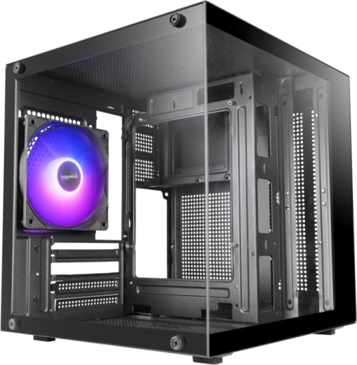 Mars Gaming MC-CUBE microATX cube-kabinet sort med ARGB-blæser