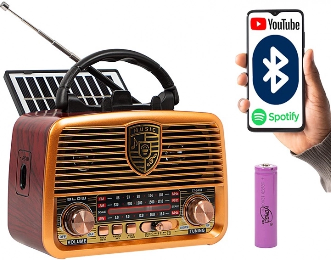 Bærbar analog radio RA10 AM/FM med solopladning og Bluetooth