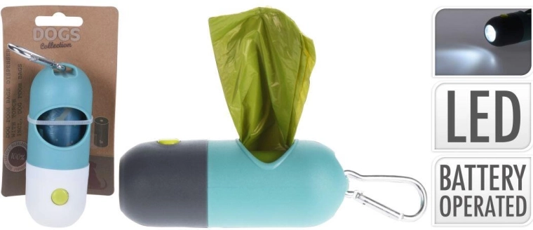 Poseholder til hundeposer med LED-lys og karabinhage