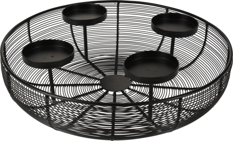 Rund metalstage til 4 lys, sort, 36 × 10 cm