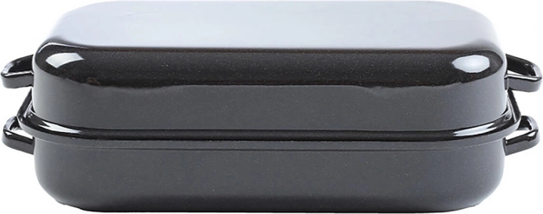 Emaljeret todelt bradepande 25 × 17 cm med låg
