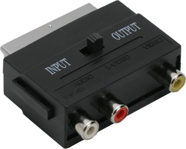 Euro/SCART-adapter til 3× RCA med omskifter