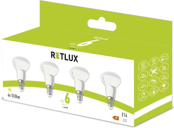 LED-pære Retlux R50 E14 6 W varm hvid - 4 stk.