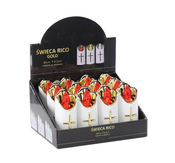 LED-lys Rico 12,5 cm hvid og guld med rød flamme