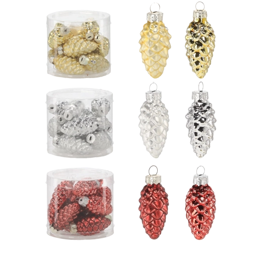 Sæt med glaskugler – kogler, 12 stk.