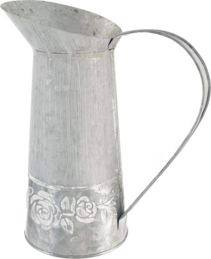 Dekorativ kande i blik med rosenmotiv, grå 7 × 21 cm