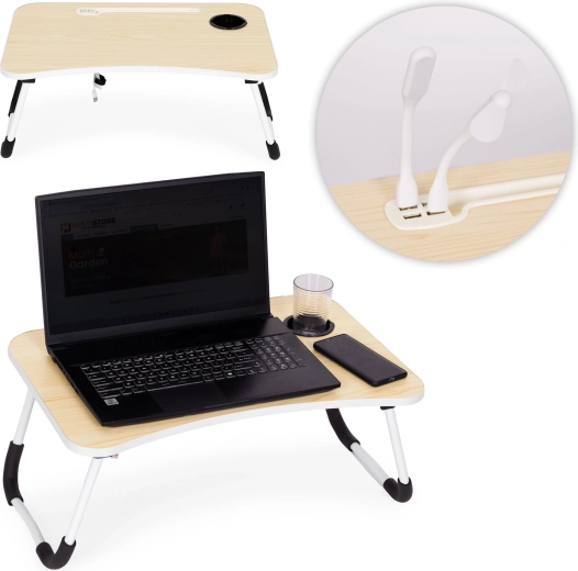 Sammenklappeligt laptopbord 60 × 40 cm med lampe og ventilator ModernHome