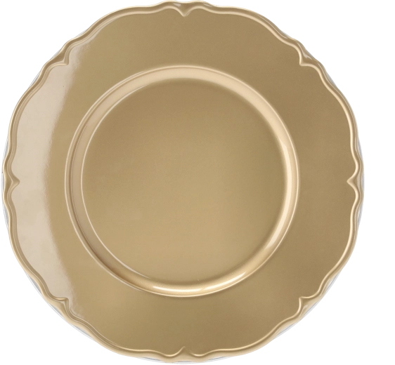 Dekorativt guldfarvet underfad 33 cm med reliefkant