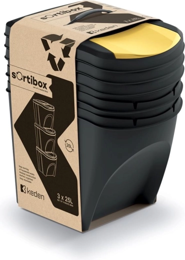 Sæt med sorteringsspande Prosperplast Sortibox 3×25 l, sort genanvendt