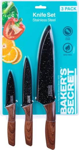 Baker's Secret sæt med 3 køkkenknive med knivbladbeskyttere