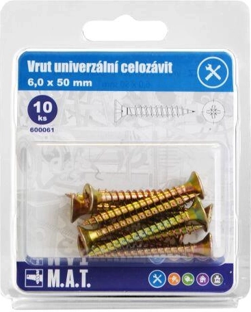 Universalskruer med fuld gevind 6 × 50 mm, galvaniserede, 10 stk