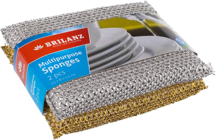 Multifunktionssvamp til opvask 12 × 8 cm, mix guld og sølv, 2 stk.