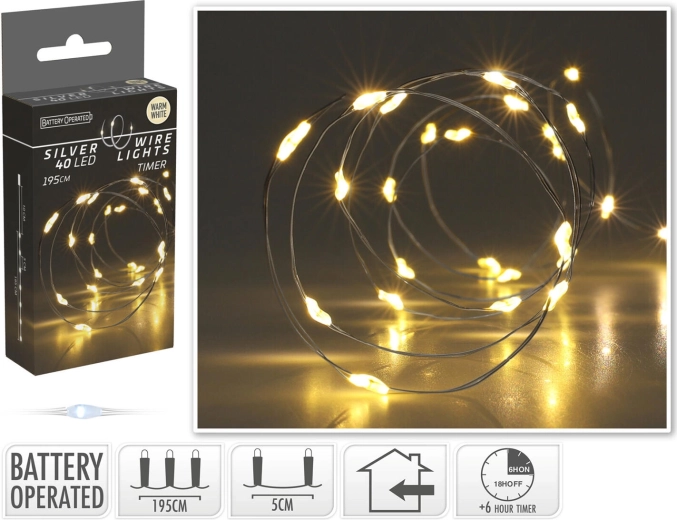 Jule-LED lyskæde 1,95 m, varm hvid, på tråd