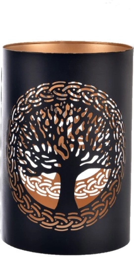 Lysestage i metal TREE sort-guld 18 cm