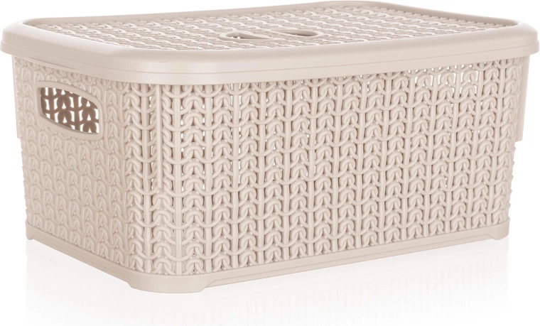 Kurve i rattanlook med låg 6 l, cremefarvet, 28,5 × 20 × 12,5 cm