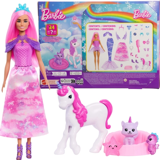 Barbie Dreamtopia adventskalender med dukke og tilbehør – 24 overraskelser