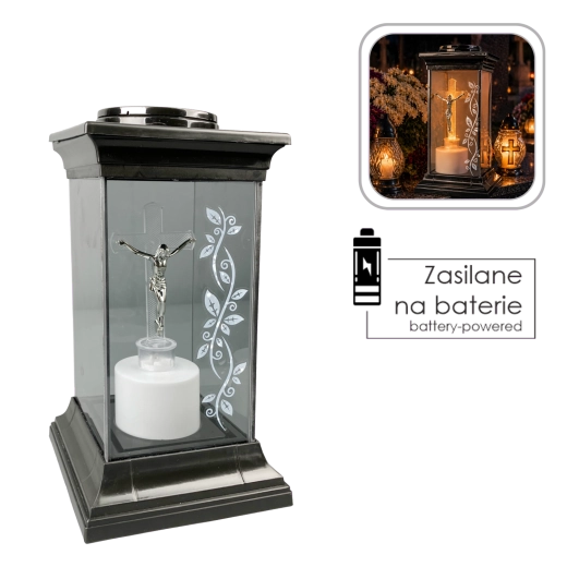 LED-lanterne med kors 14 × 14 × 28 cm