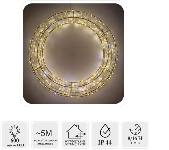Jule-LED-krans 40 cm, 600 micro LED, varm hvid med kold blink, til indendørs og udendørs brug - 1 stk.