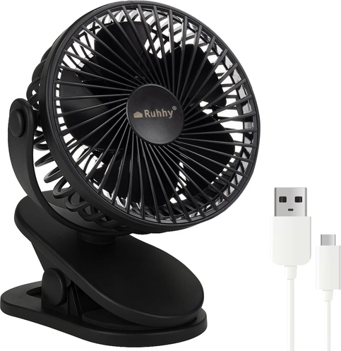 Trådløs bordventilator med klemme Ruhhy, sort, USB‑C 1200 mAh
