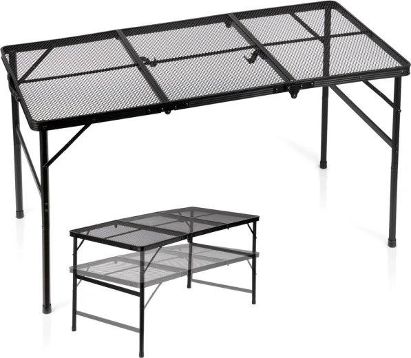 Sammenklappeligt campingbord Vilde 2-i-1, justerbar højde, sort 120 × 60 cm