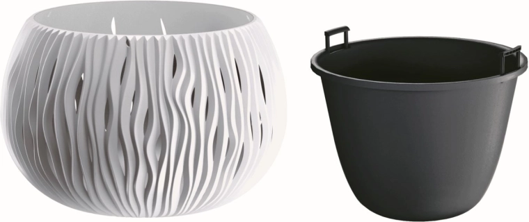 Blomsterkrukke Sandy Bowl med indsats 29 cm hvid