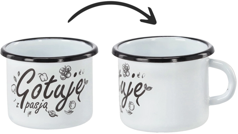 Emaljeret krus 0,5 l hvidt med teksten Gotuję z pasją