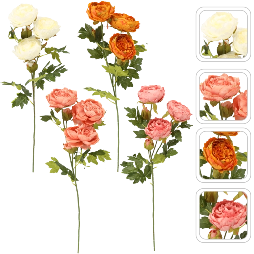 Kunstig pæonkvist med fem blomster 74 cm – farvemix