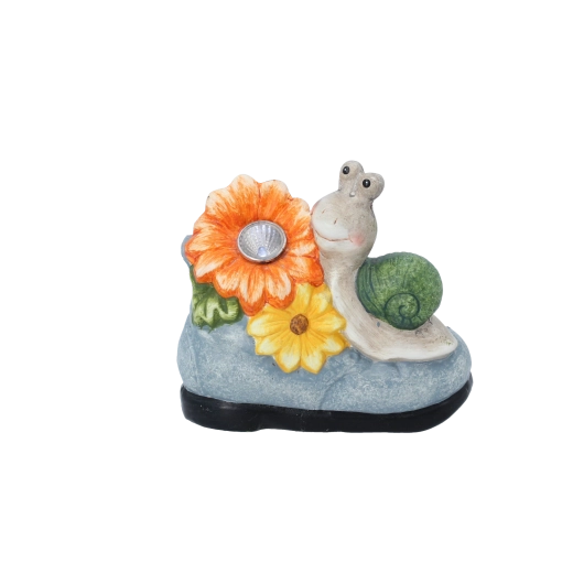 Havedekoration snegl med blomst og LED-lys