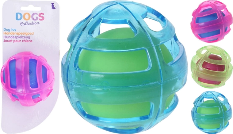 Hundelegetøj bold i bold 8 cm farvemix