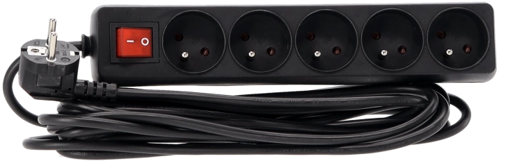 Forlænger overspændingsliste med afbryder, 5 stik, 5 m, sort
