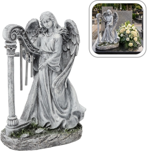 Engelfigur med harpe 39 cm
