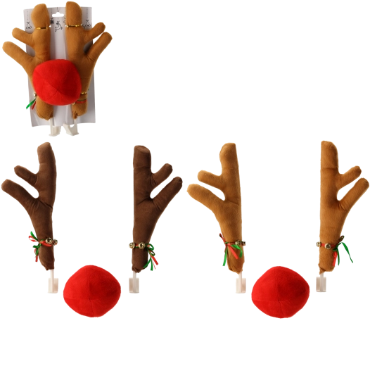 Juledekoration til bilen – gevirer og rensdyrnæse, mix af farver